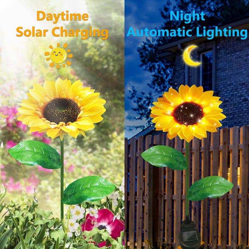 Greenke Solar Lights Outdoor, LED Sunflower Path Lights Decorative, Waterproof Garden Yard Patio Decoration - 2 Pack (Yellow) - Image 2